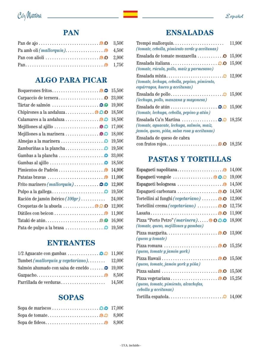 Un menú para un restaurante con muchos artículos.