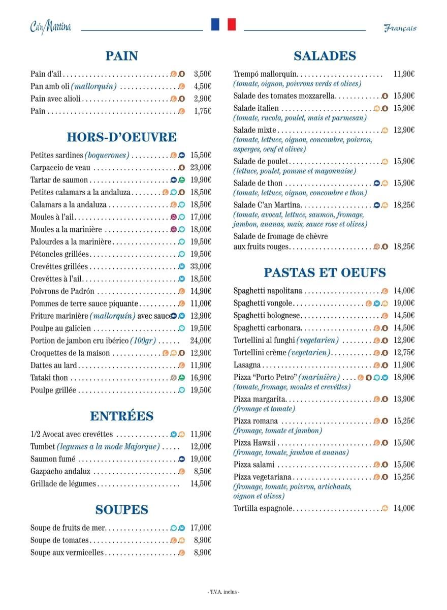 Un menú para un restaurante con muchos artículos.