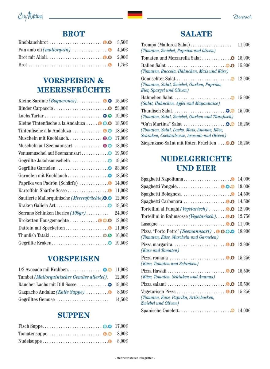 Un menú para un restaurante con muchos artículos.