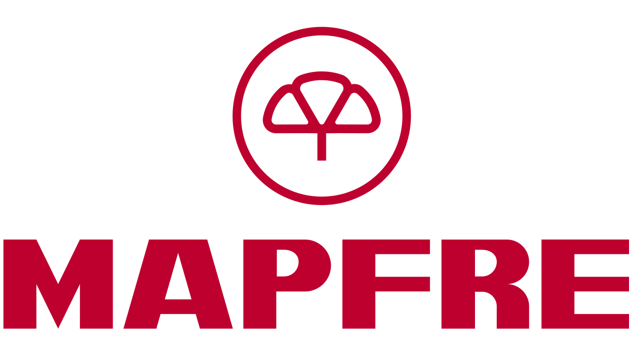 Un logotipo de Mapfre con un árbol en un círculo rojo.