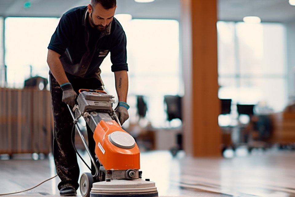 Multiline GmbH - Mann mit Poliermaschine beim Polieren eines Fußbodens