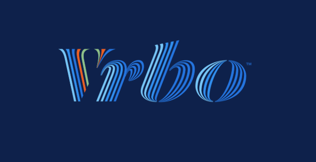 Vrbo logo on a dark blue background; stylized blue, orange, and white lettering.