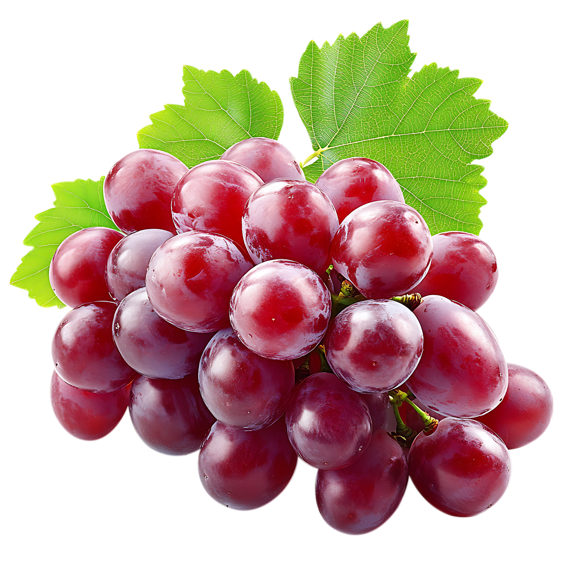 Grappe de raisins rouges avec feuilles vertes