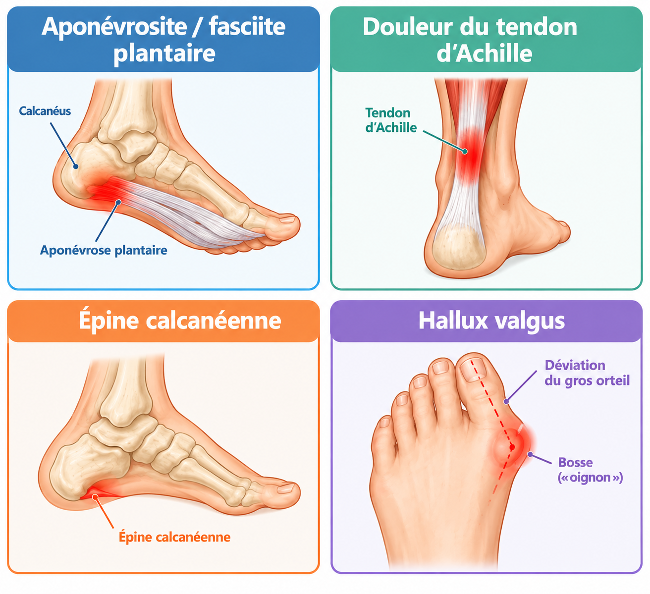 Quatre cas de pathologies du pied.