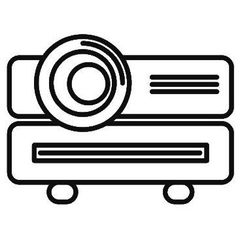 Un icono de proyector en estilo de contorno sobre un fondo blanco