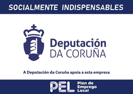 Logotipo de la Deputación de Coruña, una iniciativa de empleo local, con escudo y texto en blanco y azul.