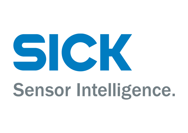 ein blaues und graues Logo für sick sensor intelligence .