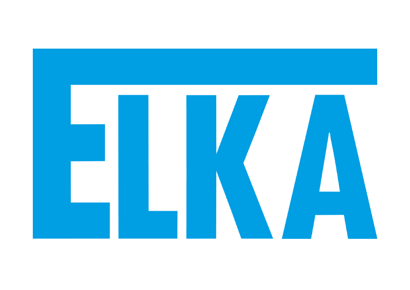 ein blaues elka-Logo auf weißem Hintergrund
