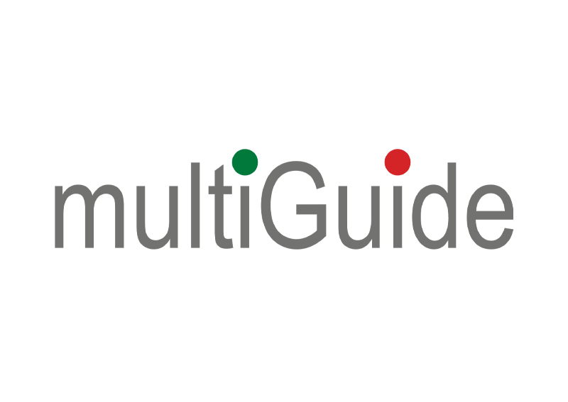 ein Logo für multiguide mit einem grünen und roten Kreis