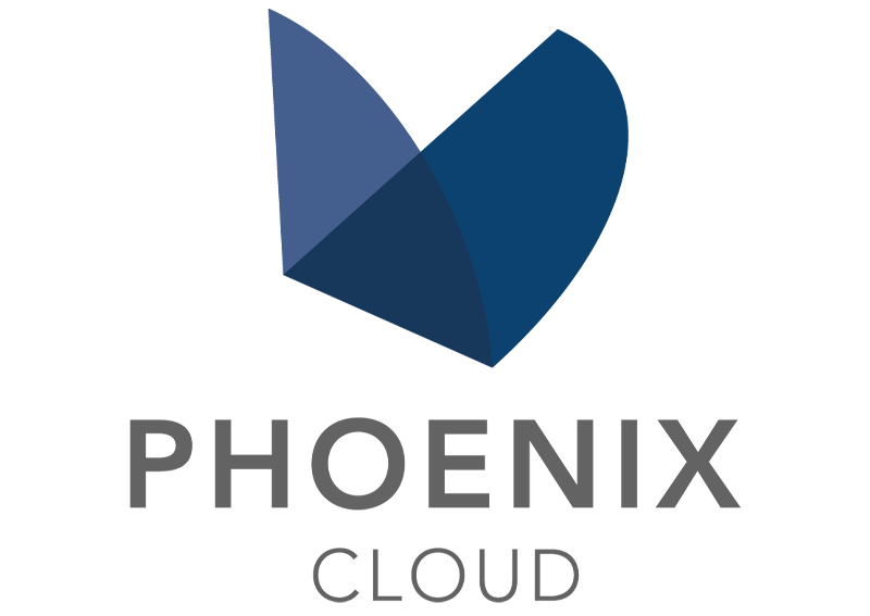 ein Logo für phoenix cloud mit einem blauen Symbol