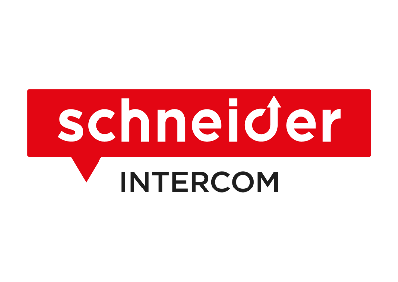 ein rotes schneider intercom-Logo auf weißem Hintergrund
