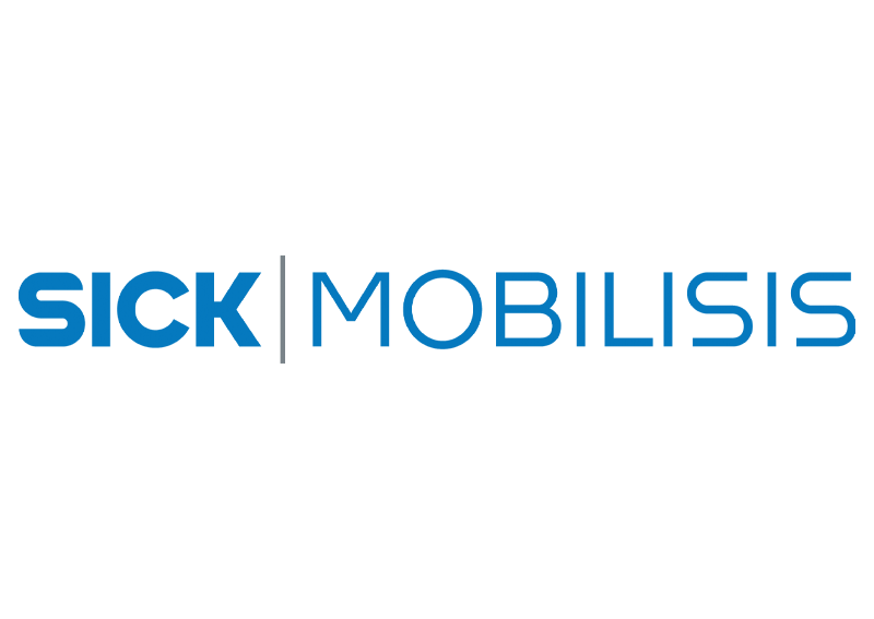 ein blaues Logo für sick mobilisis auf weißem Hintergrund
