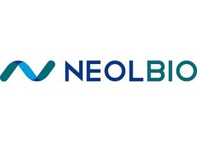Un logotipo azul y blanco para neolbio sobre un fondo blanco.