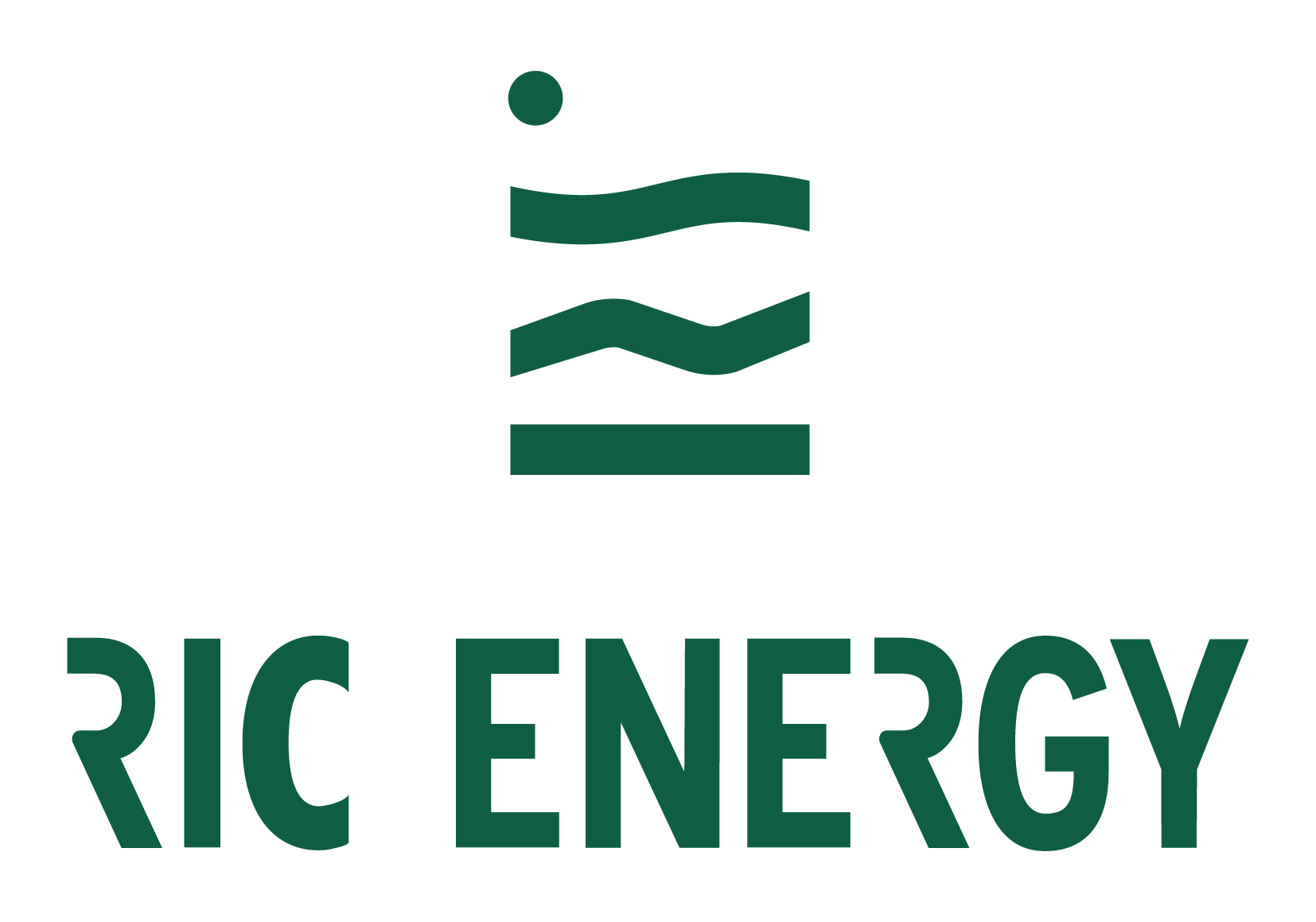 Un logotipo verde y blanco para Ric Energy sobre un fondo blanco.
