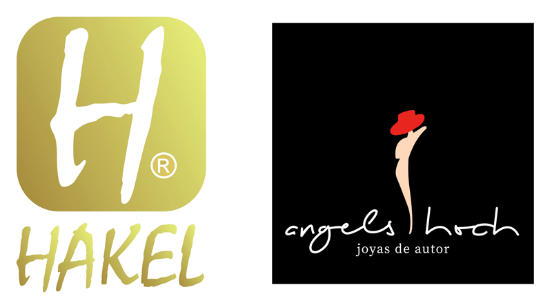 Dos logotipos: dorado "HAKEL" con "H" dorada dentro de un cuadrado dorado, logotipo negro "angels hroch