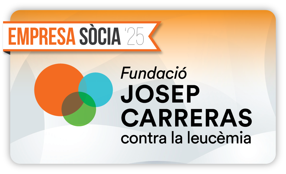 Logo for Fundación Josep Carreras against leukemia. Orange, blue, brown, green circles. "Empresa Socia 25" banner.