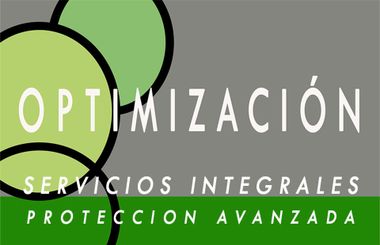 Logo with "OPTIMIZACIÓN" over "SERVICIOS INTEGRALES" and "PROTECCION AVANZADA." Green circles on a gray background.