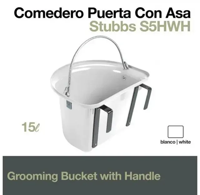 Cubo de aseo blanco con asa y ganchos laterales negros, etiquetado Stubbs SS5WHH, 15L, blanc/white