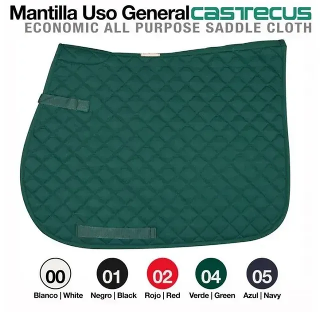 Manta de silla de montar acolchada verde con muestras de color etiquetadas.