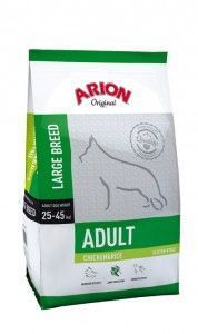 Bolsa de comida para perros adultos de razas grandes Arion Original, envase blanco y verde con silueta de perro.