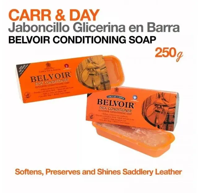 Jabón acondicionador Carr & Day Belvoir, envase naranja, 250 g, para cuero de talabartería.