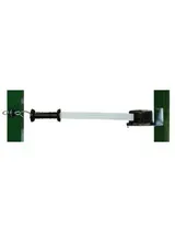 Dispositivo de entrenamiento rectangular con bloques terminales verdes conectados por una larga barra plateada.