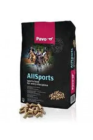 Bolsa de comida para perros Pavo AllSports negra y rosa con croquetas derramadas en la parte delantera.