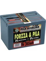 Caja de batería gris de 9V con la etiqueta “Fuerza & Pila”, 0% de cadmio, 365Wh