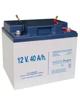Batería de plomo-ácido de 12 V y 40 Ah, de color azul y blanco, con terminales superiores.
