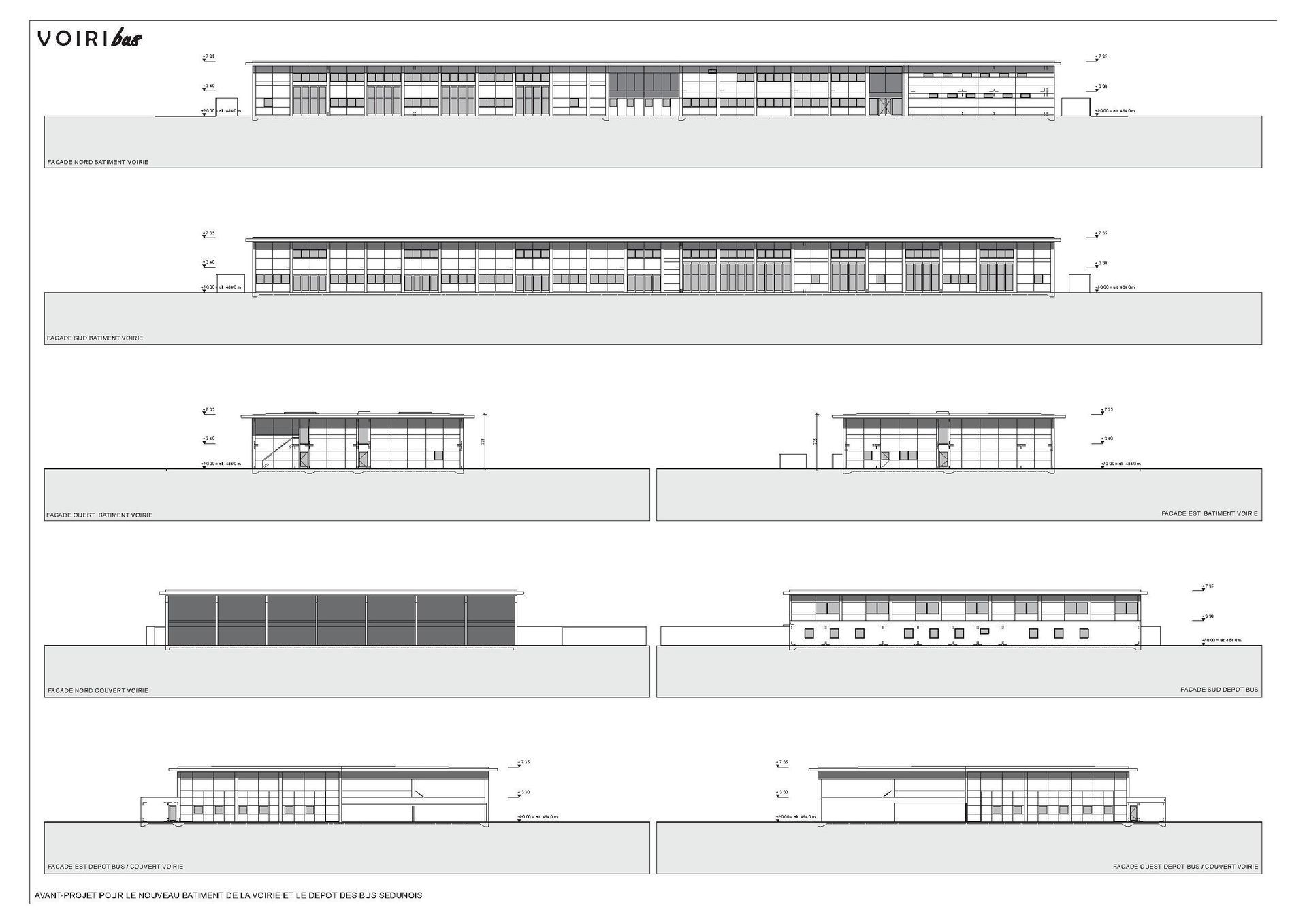 Un ensemble de dessins en noir et blanc d'un bâtiment