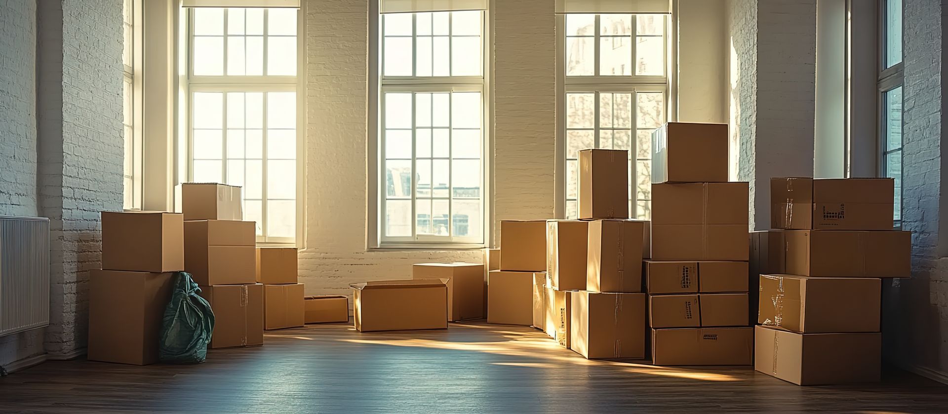 Cartons dans une pièce à vivre