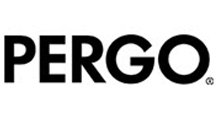 Un logotipo en blanco y negro para Pergo sobre un fondo blanco.