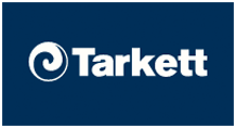 El logotipo de Tarkett está sobre un fondo azul.