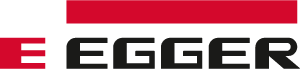 Se muestra un logotipo rojo y blanco de Egger sobre un fondo blanco.