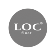 El logotipo de loc floor está en un círculo sobre un fondo blanco.