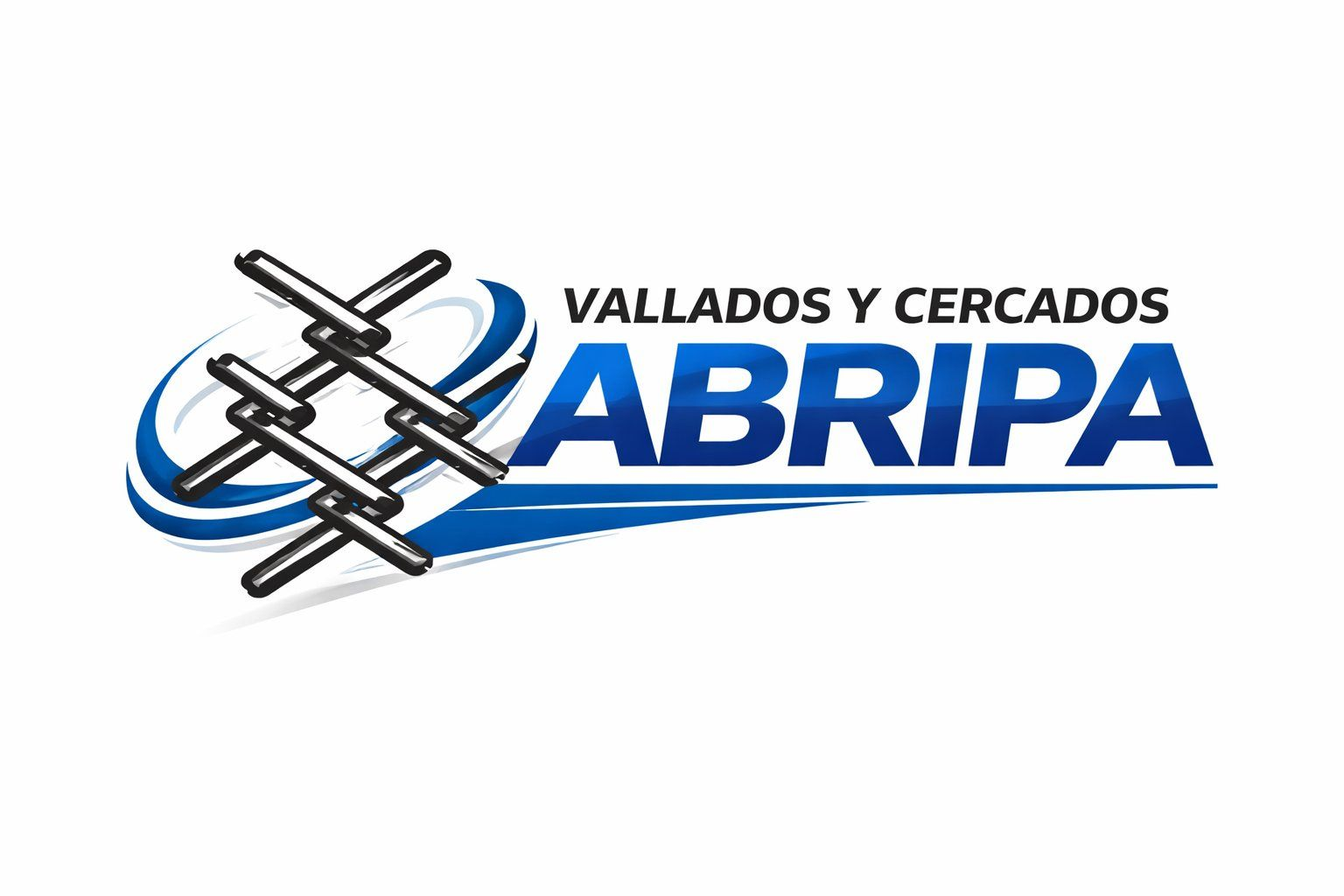 Logotipo de "Vallados y Cercados ABRIPI", que presenta un alambre de púas estilizado y swooshes azules.