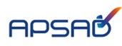 Logo APSA bleu avec accents orange et motif en forme de virgule