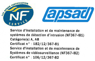 Logos et informations de certifications NF et APSAD