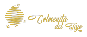 Un logo dorado con una abeja y las palabras colmentita del tajo