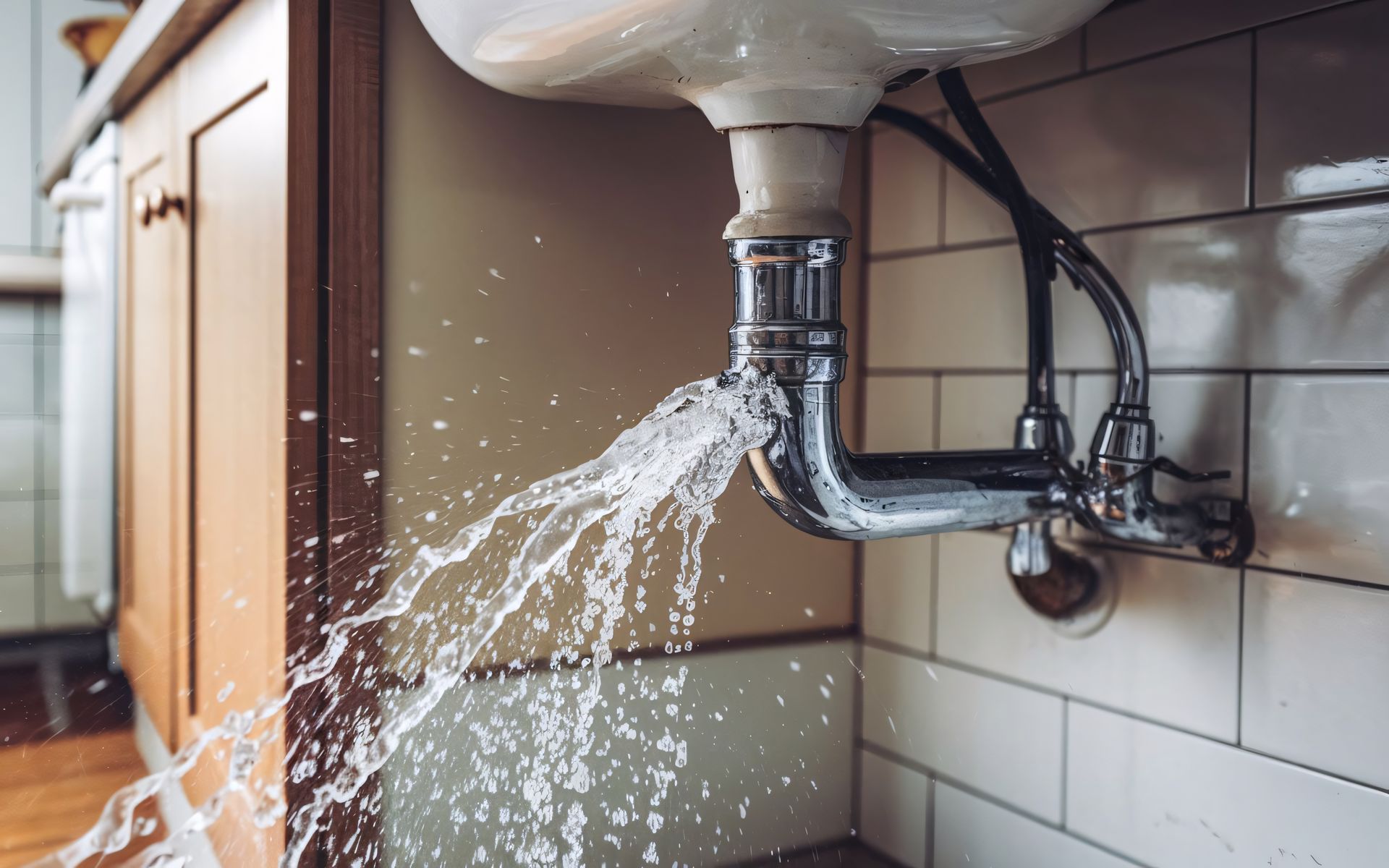 Une fuite d'eau sous un évier.