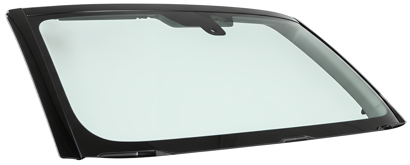 Pare-brise de véhicule, cadre noir et capteur en haut.