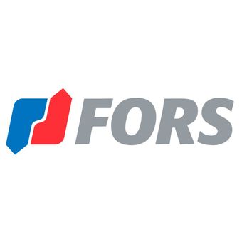 Logo : forme abstraite bleue et rouge avec le mot FORS en gris.