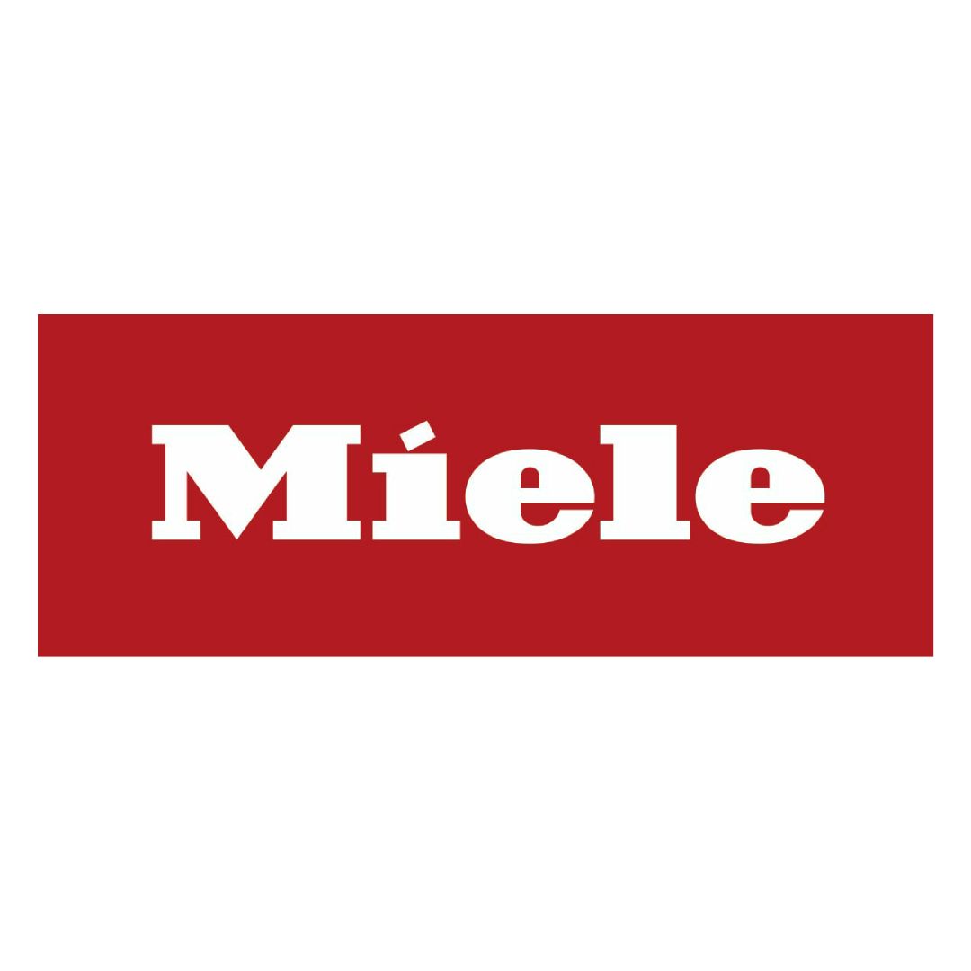 Logo Miele : Texte « Miele » blanc dans un rectangle rouge.