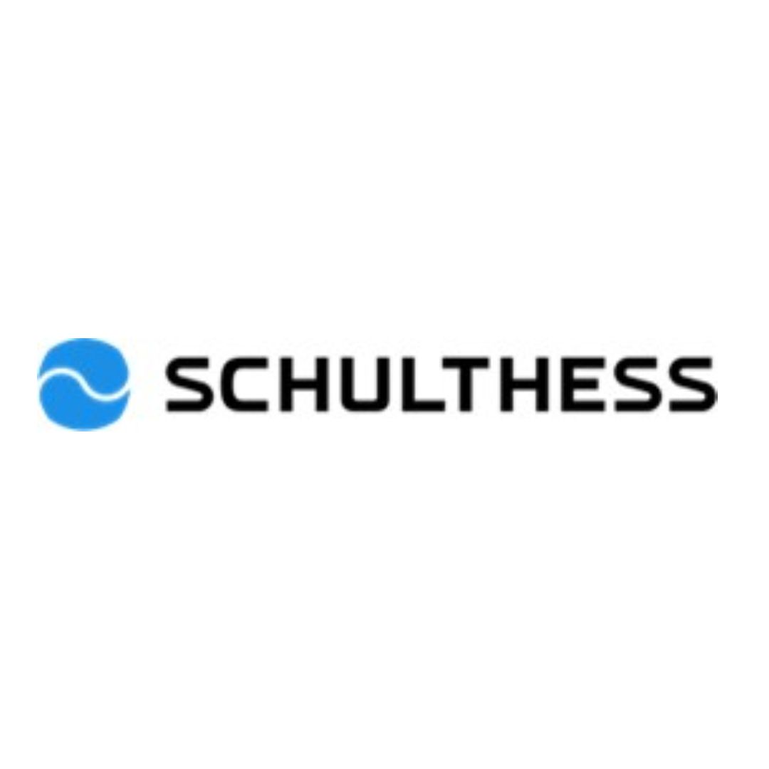 Logo de Schulthess, représentant une vague bleue et blanche à côté du nom de l'entreprise en caractères noirs.