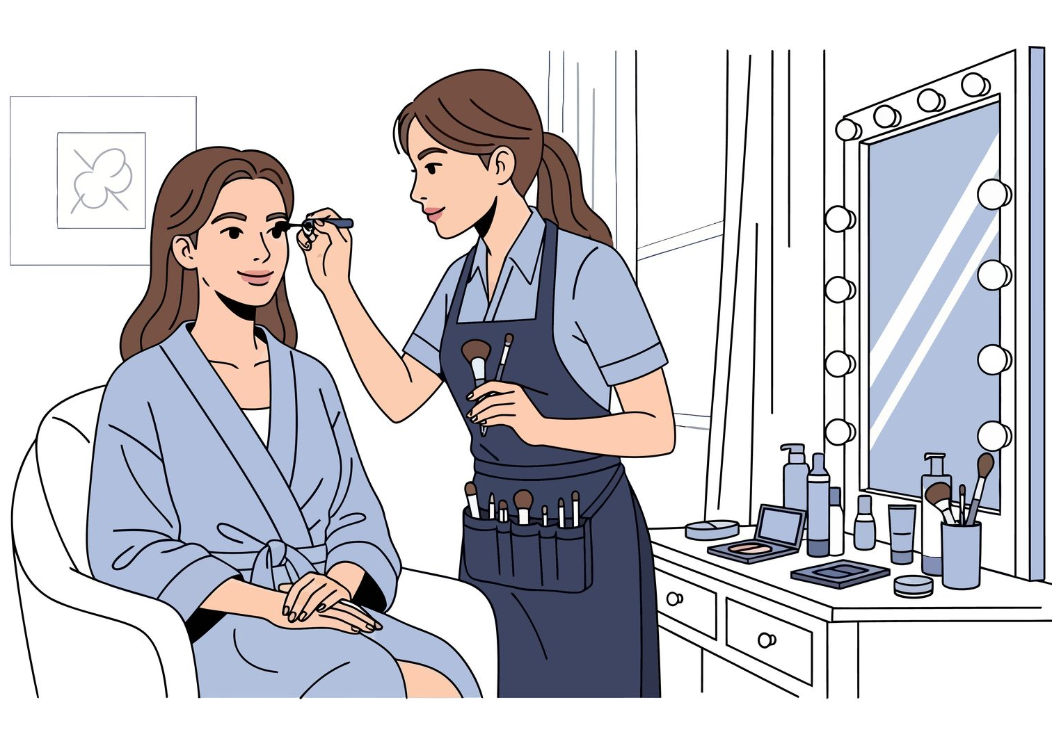 Maquilleuse appliquant du maquillage pour les yeux sur une femme.