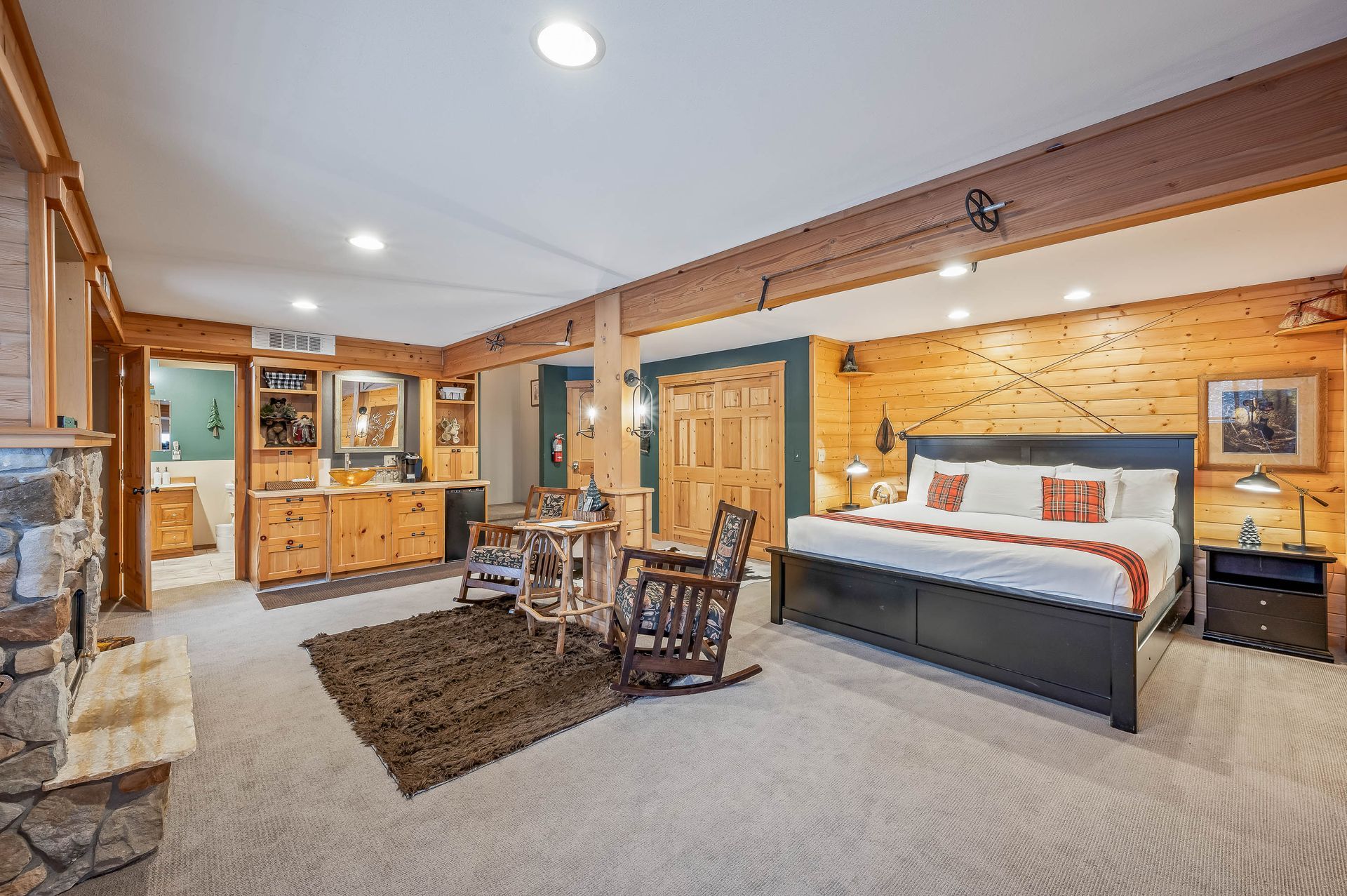 There is a large bed in the middle of the room.