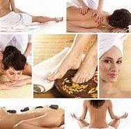 Un collage de photos d'une femme se faisant masser dans un spa.