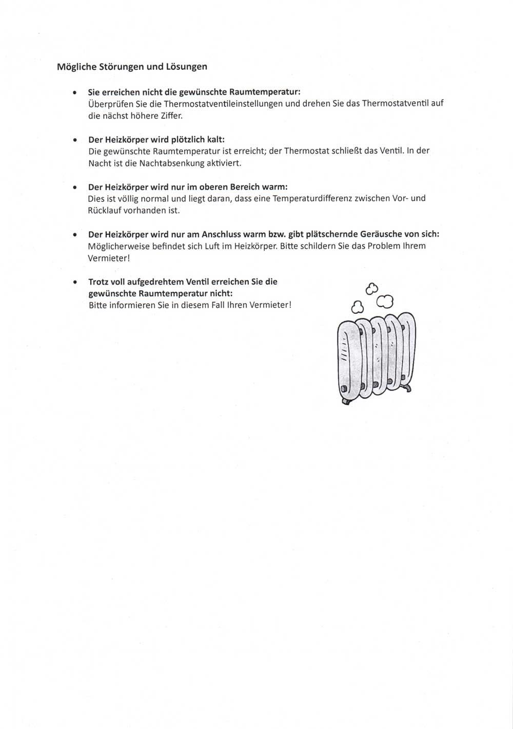 Eine Strichzeichnung eines Heizkörpers, der Wärme abgibt, neben einer Liste mit Anweisungen zur Heizkörperwartung.