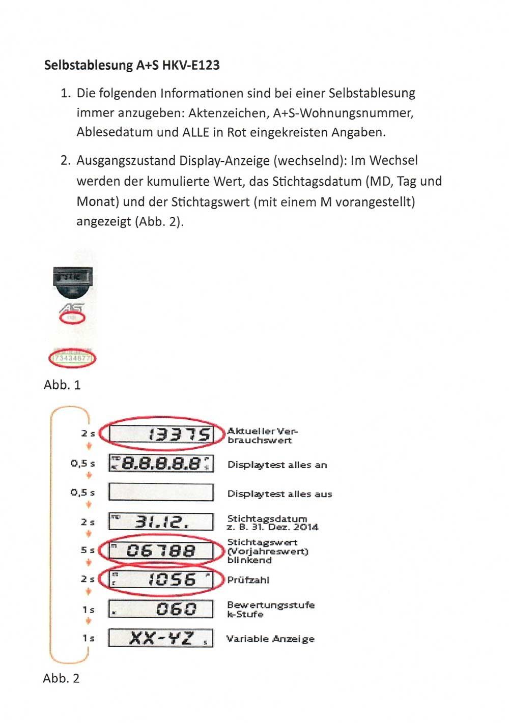 Anleitung zum Ablesen eines A+S-Wärmezählers mit Darstellung der Anzeigemodi und der entsprechenden Werte in Diagrammen.