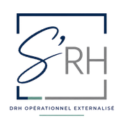 Logo RH stylisé bleu marine et gris dans un cadre carré avec un liseré turquoise